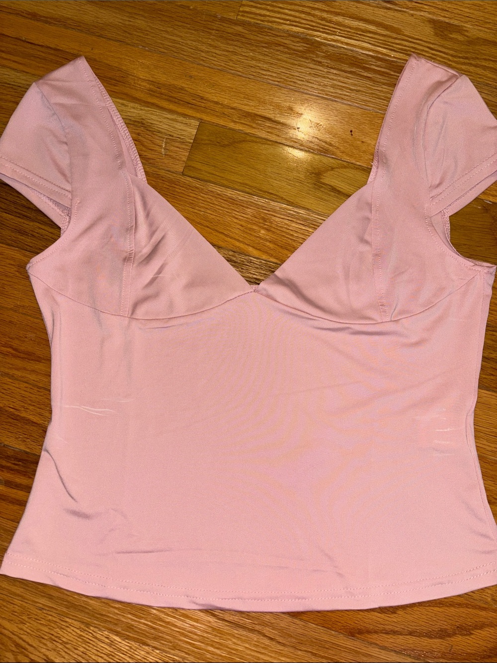 Pink sweetheart neckline Short Sleeve Crop Top